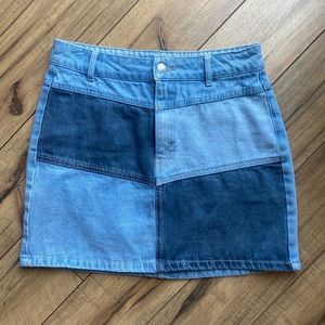 Wildfable Patchwork color-block jean skirt